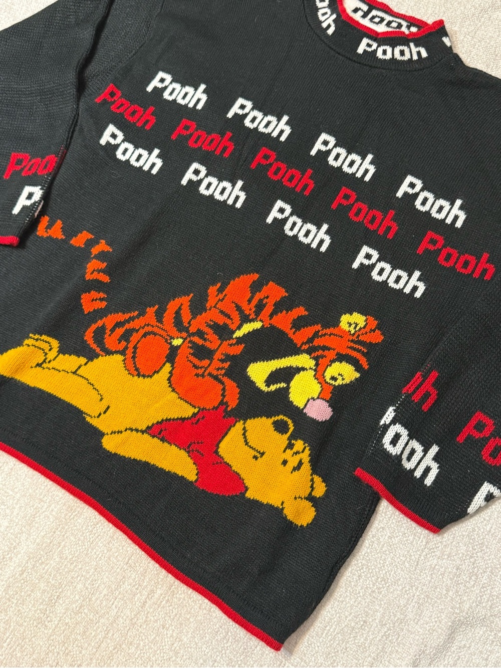 Vintage 90s Winnie Pooh Tigger Knit Sweater AOP Spellout Y2K Disney USA